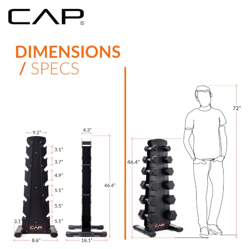 Rubber Coated Dumbbell Set with Vertical Rack - 100, 150, 210 lbs Options