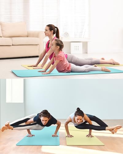 Yoga Mat Set 2 Pieces with Light Green and Light Yellow - Thick Non-Slip Exercise Mats for Home & Gym