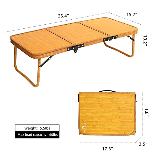 Portable Camping Table Ultralight Foldable 35x16 in with Bamboo Pattern, Outdoor Picnic & Hiking