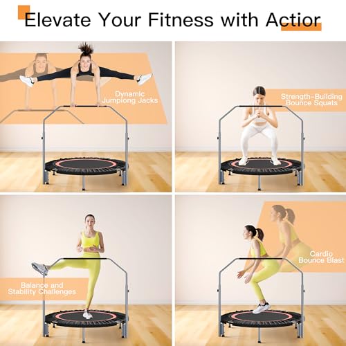 ALTLER 48 Inch Foldable Mini Fitness Rebounder with Adjustable Handle for Indoor Cardio Workout
