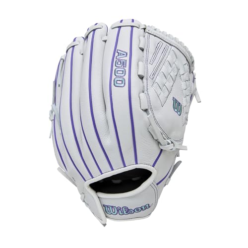 Wilson 2026 A500 Siren 12.5" Fastpitch Softball Glove - Right Hand Throw, White/Purple/Seafoam