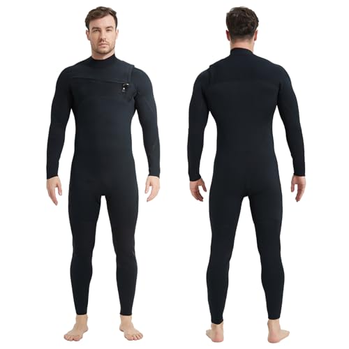 Lemorecn Men's 4/3mm Chest Zip Wetsuit - Black, Medium - Super Stretch, Cold Water