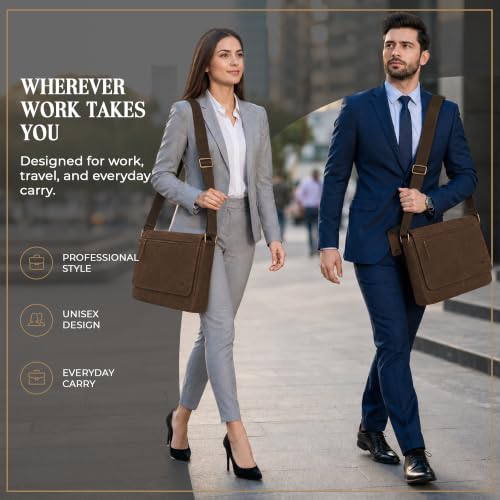 Leather Messenger Bag for Men & Women - Brown Crossbody & Office Bag with Shoulder Strap - Opulent Brown