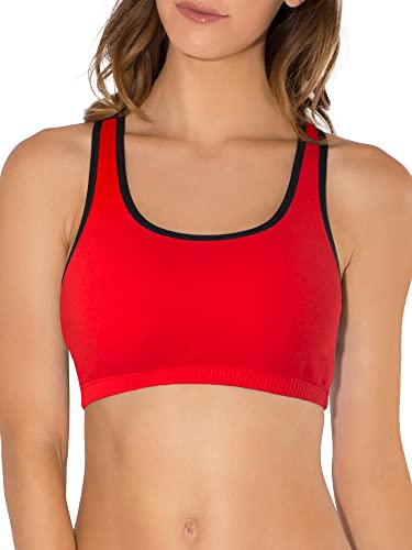 Fruit of the Loom Women's Wireless Cotton Sports Bra 3-Pack - Red Hot with Black & Charcoal, Size 38
