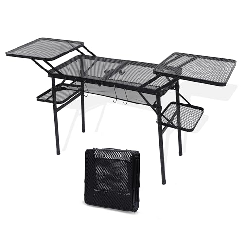Nice C Black Camping Folding Metal Table with 4 Side Tables for Outdoor Cooking