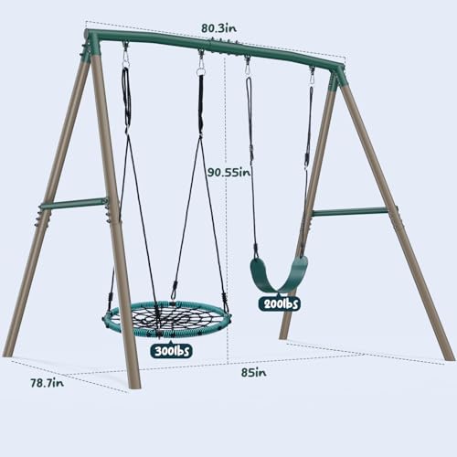 Hapfan 7.5ft Heavy Duty Metal Swing Set for Backyard - Green & Brown