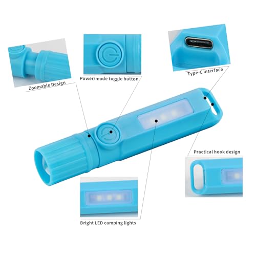 Mini Rechargeable LED Flashlights 6 Pack with Zoomable Focus & Lantern Mode - Camping Hiking