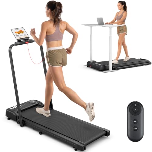 THERUN Under Desk Walking Treadmill with Handle Bar - Light Black, High Speed