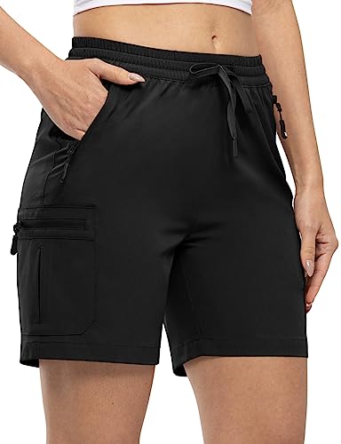 Women's Hiking Cargo Shorts - Quick Dry with Pockets, Medium Black