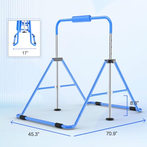 Blue Safly Fun Foldable Kids Gymnastics Bar, Adjustable 35-51 Inches, Sturdy & Portable Indoor Outdoor Equipment