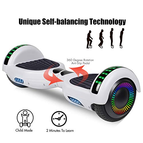 Self-Balancing Scooter with Bluetooth Speaker & LED Hub Lights - White A01