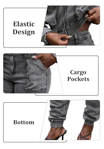 Grey Large Denim 2-Piece Women's Jean Outfit Set Cargo Y2K Streetwear