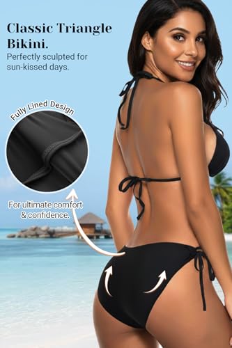 Tempt Me Women Triangle Bikini Set Small Black Tie Side Bathing Suit