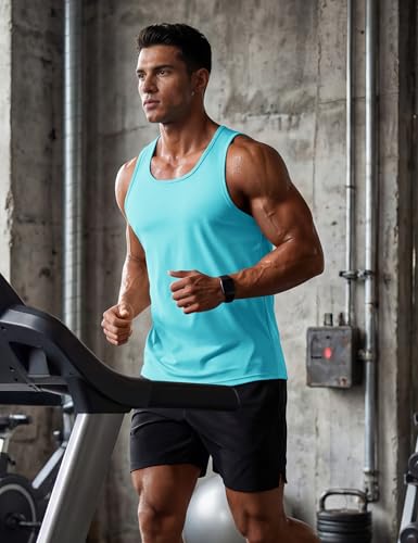 Men's Sun Protection Tank Top - UPF 50+ Quick Dry Summer Workout Shirt - Lake Blue, Large
