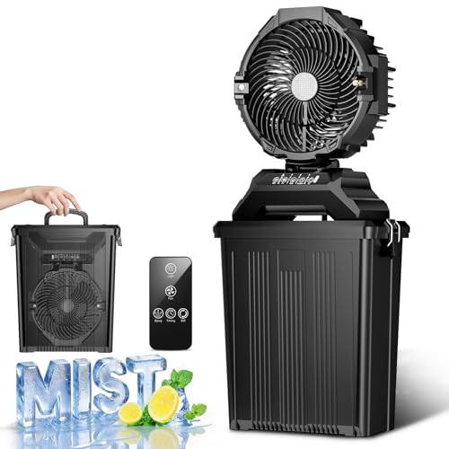 Hasealam Black Portable Misting Fan with Remote, 70H Run Time & 15L Water Tank