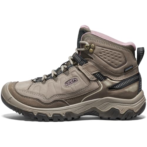 KEEN Women's Targhee 4 Mid Waterproof Hiking Boots - Brindle/Nostalgia Rose, 8 Wide