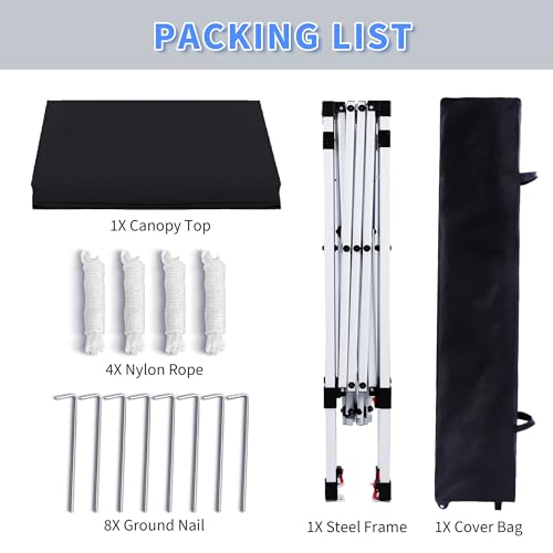 8x8 ft Pop Up Canopy Tent with Backpack Bag Waterproof Portable Sun Shelter Black