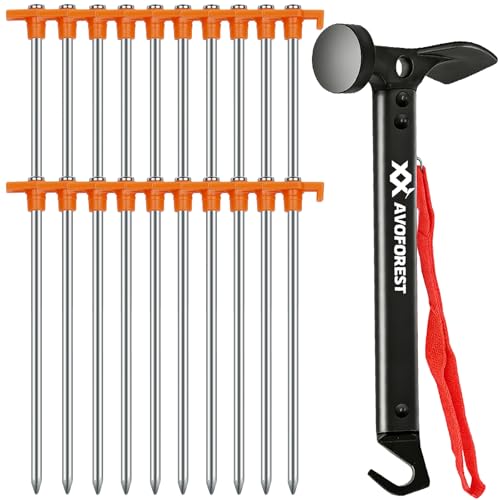 Black 20 Pcs Tent Stakes with Hammer Camping Ground Anchors & Storage Bag