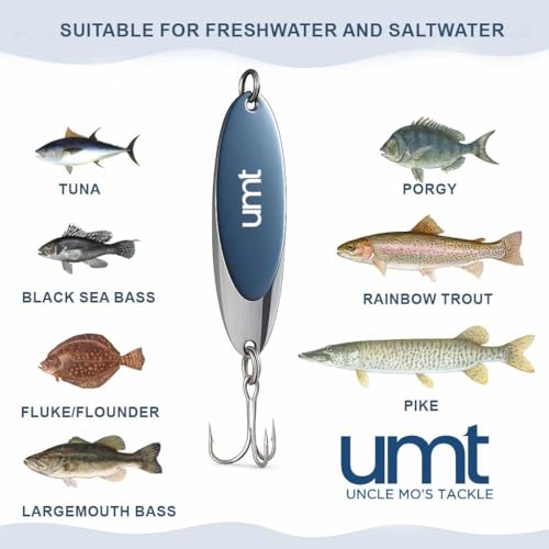 5 Pack 3/4oz Chrome Fishing Spoon Lures with Sharp Treble Hooks for Saltwater & Freshwater