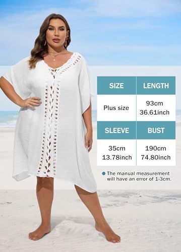 Chalier Plus Size Bathing Suit Cover Up for Women - White