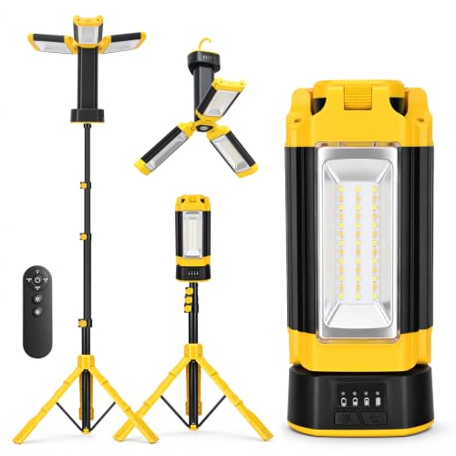 Rechargeable Camping Light with Stand - 12000mAh Battery, Yellow, 73.2" Tall
