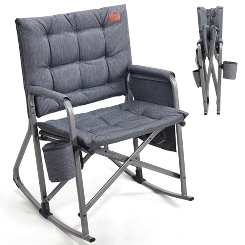 Ever Advanced Charcoal Gray Lightweight Folding Rocking Camping Chair with Padded Seat