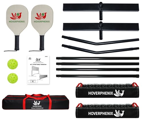 Hoverphenix Multi Size Pickleball Net Set with Paddles - 4FT & 10FT Adjustable Dink Rebounder