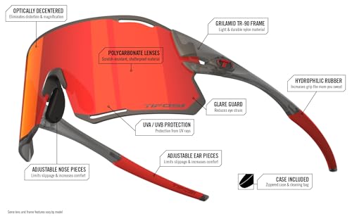 Tifosi Rail Race Rimless Cycling & Baseball Shield Satin Vapor (Clarion Red/Clear)