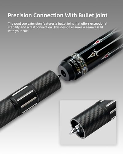 Adjustable Carbon Fiber Pool Cue Extension with 3 Bumpers - Frosted Finish
