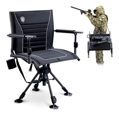 Ever Advanced 360° Silent Swivel Hunting Chair with Armrests, Adjustable Folding Seat Supports 400lbs for Outdoor & Hunting