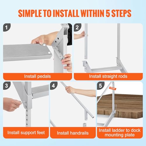 New 4-Step Aluminum Dock Ladder with Handrails - Adjustable Marine Pool & Lake Steps
