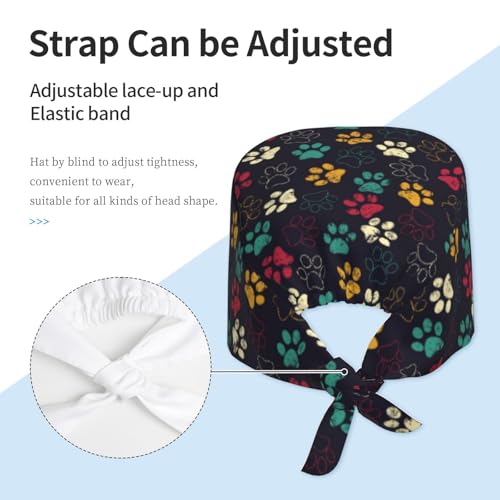 Yellow Bee Breathable Scrub Hat for Nurses & Doctors - Cat Dog Paw Print Variation