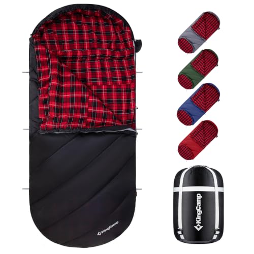 KingCamp Big & Tall Flannel Sleeping Bag for Adults, Black, 86.6x39.4in