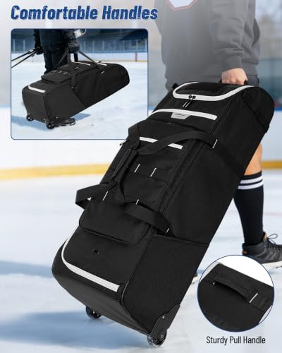 38-Inch Hockey Bag with Wheels, Travel Duffle for Ice Hockey Gear