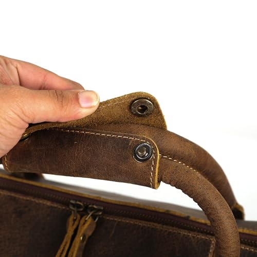 KomalC Buffalo Distressed Tan Leather Travel Duffle Bag - Cabin Carry-On for Men & Women