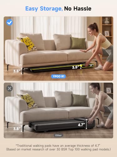 YPOO Under Desk Treadmill with 14% Incline - Black, Compact & Quiet