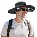 Camo Grey Bucket Hat Fan with UV Protection and Rechargeable Fan - Gifts for Him & Her