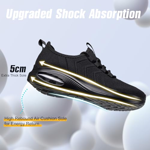Wide Toe Box Shoes Women Extra Wide Sneakers Air Cushion Running & Walking Shoes - All Black 8-8.5 Wide