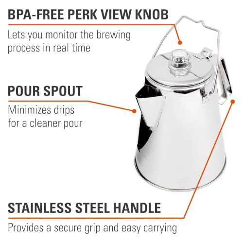 GSI Outdoors 14-Cup Glacier Stainless Steel Percolator Coffee Pot for Camping & Stove