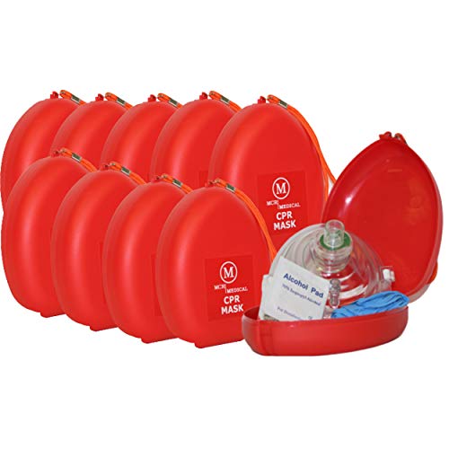 CPR Training Mask Set 10-Pack for Adult and Child with Hard Case and Strap - Latex-Free