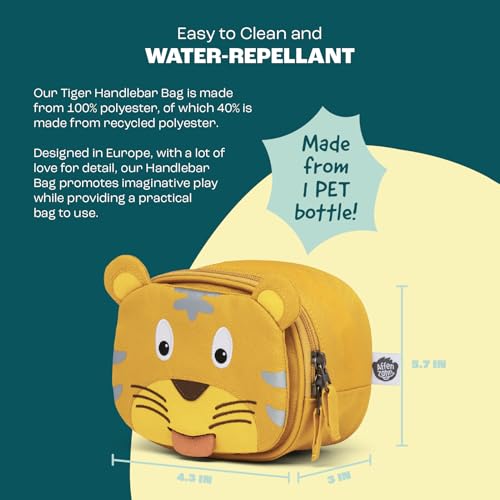 Kids Bike Handlebar Bag - Tiger Animal Design, Water-Resistant, 1L Capacity