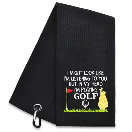 Embroidered Golf Towel with Carabiner Clip - Soft Microfiber, Absorbent, Quick-Dry, Perfect for Golfers