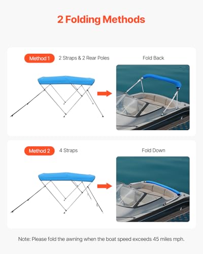 VEVOR 3 Bow Boat Bimini Top Cover 6ft Sun Shade Waterproof Canopy Pacific Blue
