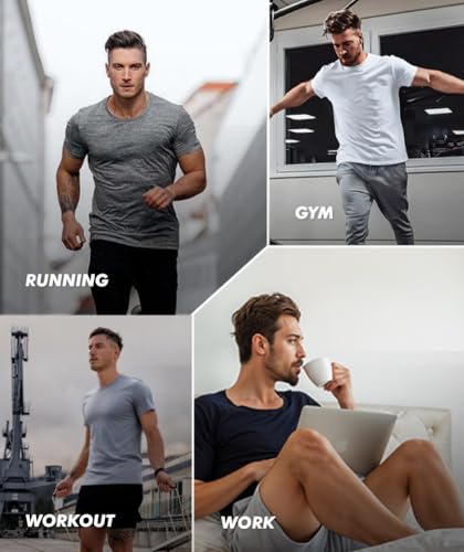 Men's Workout Shirts 5 Pack - Black Moisture-Wicking Quick Dry Gym Tees, 3X-Large