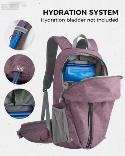 25L Hiking Backpack for Women Men - Lightweight Travel Day Pack, Purple - AiryLeben
