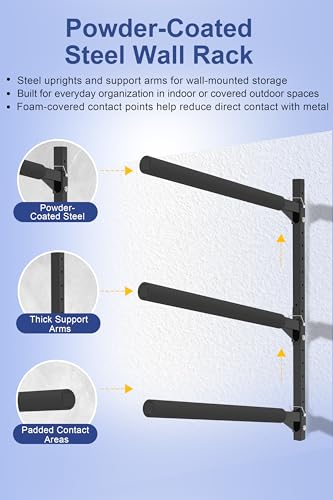 FitiRoker Heavy-Duty Kayak Wall Rack 200 lb Capacity, 3 Tier, Adjustable Support Arms