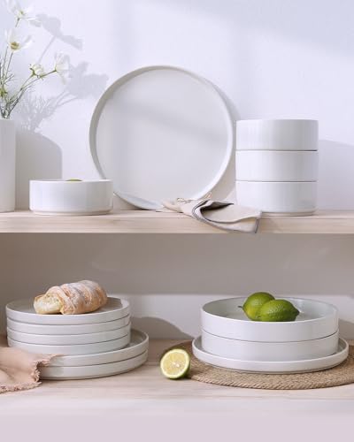 Famiware Nebula Dinnerware Set for 4 - White 12-Piece Dinner Plates, Salad Plates & Bowls
