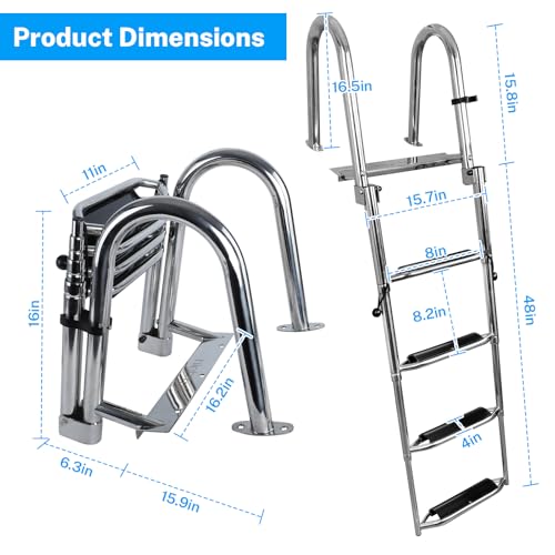Marine-Grade Stainless Steel Telescoping Boat Ladder - 4 Step, 600LBS Capacity