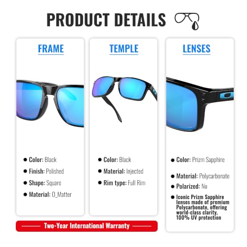 Oakley Holbrook OO9102 Square Sunglasses Polished Black Frame with Prizm Sapphire Lenses - One Size