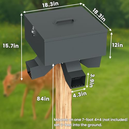 Gray Portable 80LB Deer Feeder with 4 Feeding Ports - Heavy Duty Weatherproof Wildlife Feed